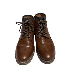 Madden Mens Brown Synthetic Leather Lace Up Side Zip Combat Boots Ankle Boot